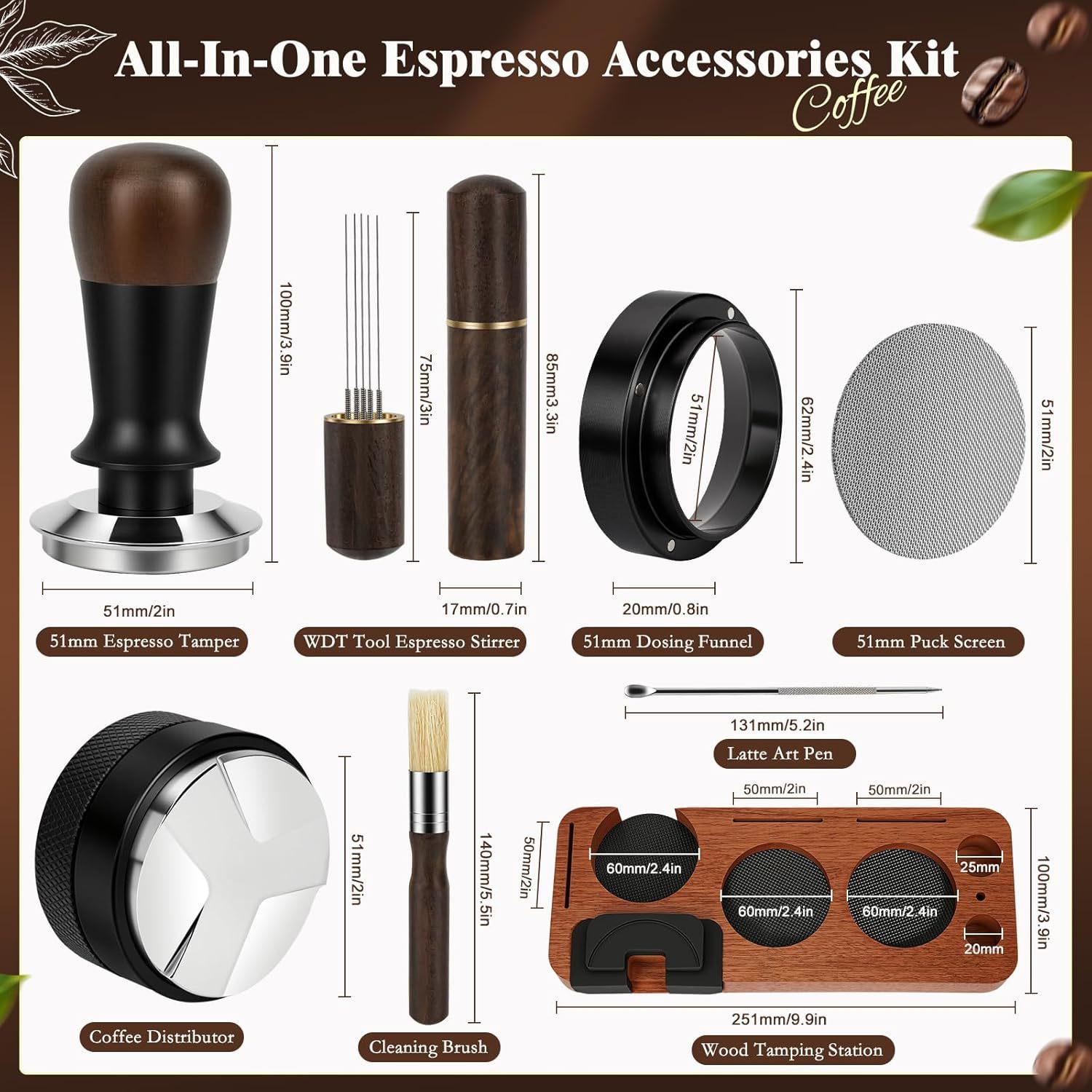 51mm 53mm 58mm 8 Pieces Espres - Espresso Tamper Set 评论和价格